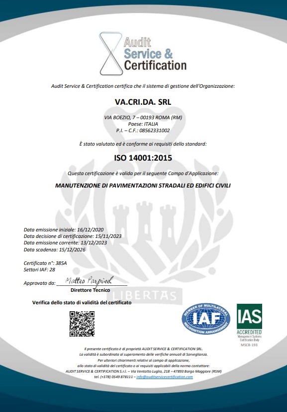 Vacrida certificati